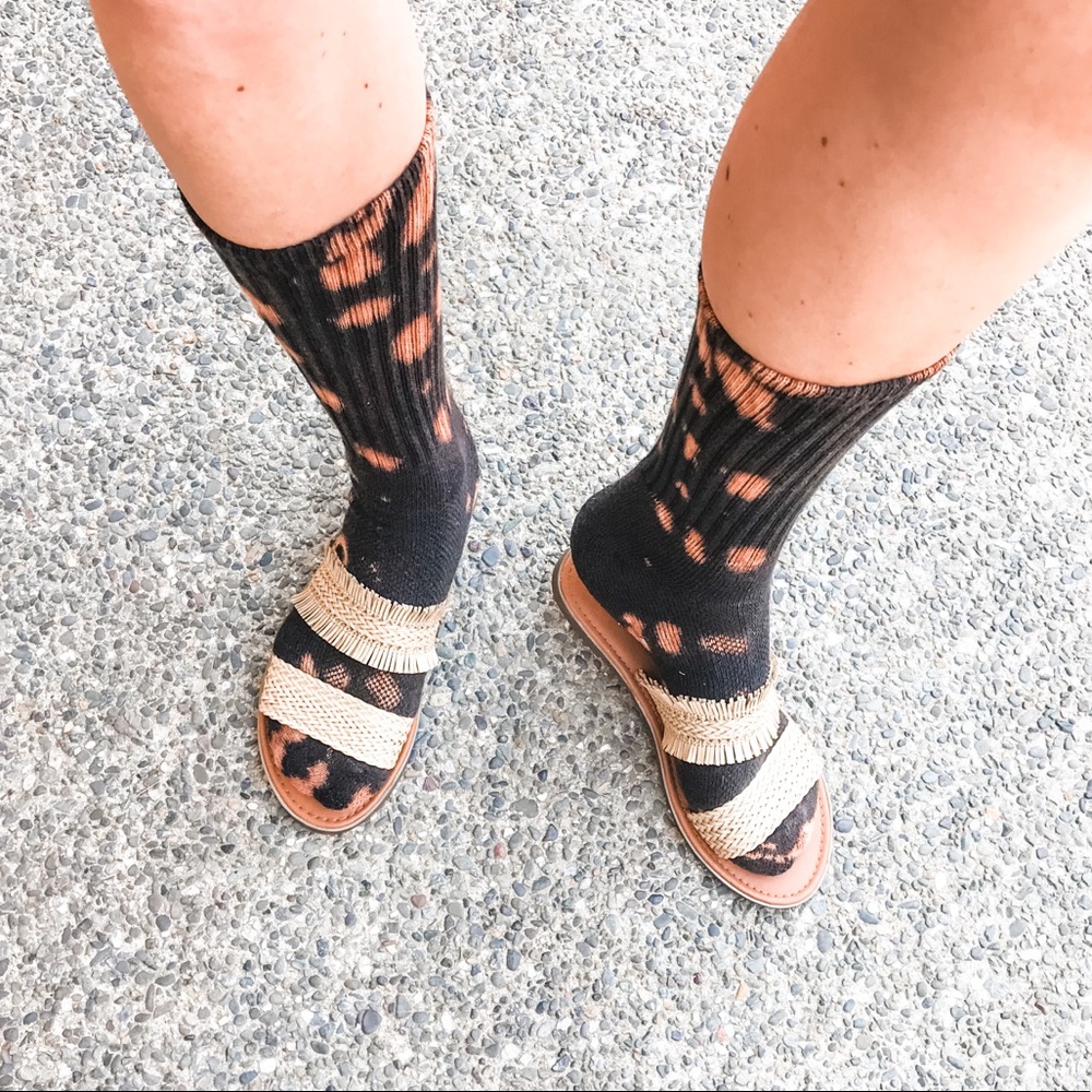 NEW Custom Boho Bleach Tie Dye Tube Socks. Black & Brown. Unisex, 3/$20